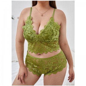 Embroidered lace large size transparent back cross strappy sexy lingerie plus size women 2022