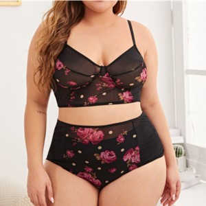 Wholesale Sexy Printed Black Lingerie Set