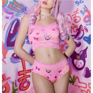 Cute Rabbit Star Print 2 Piece Comfortable Sexy Lingerie