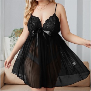 Plus Mesh Lace Insert Knot Front Slips Without Panty