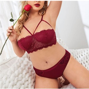 Comfortable Floral Lace Harness 2 Pieces Lingerie Set Sexy Underwear Set