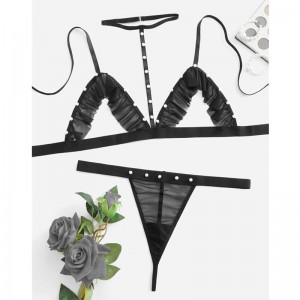 Harness Cupless Cut-out Frill Trim Lingerie Set With Sexy Mesh Thong