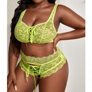 Lace Up Front Lace Lingerie Set Lace Trim Panty